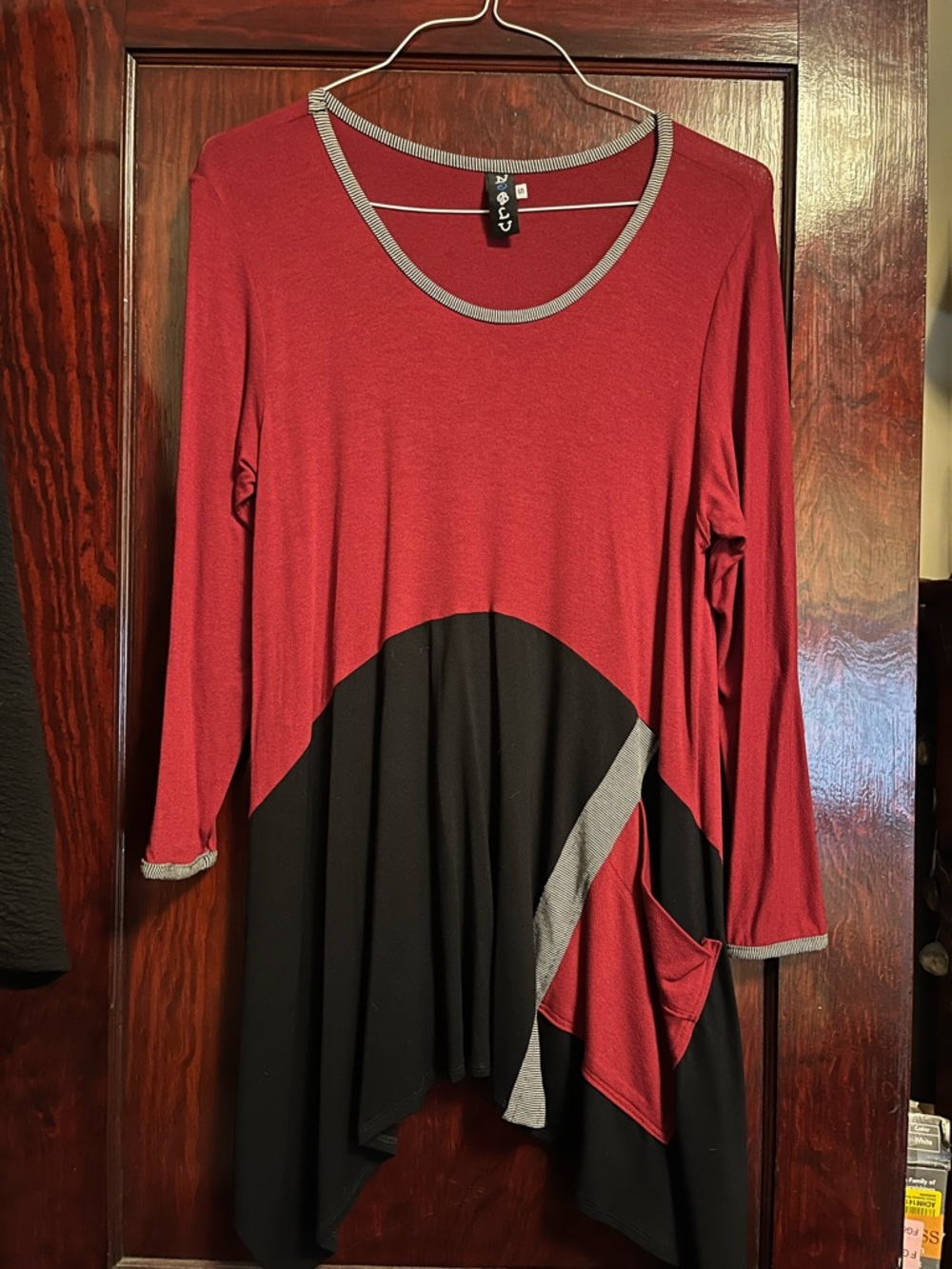 Stylish Two-Tone Red & Black Asymmetric Women’s Top